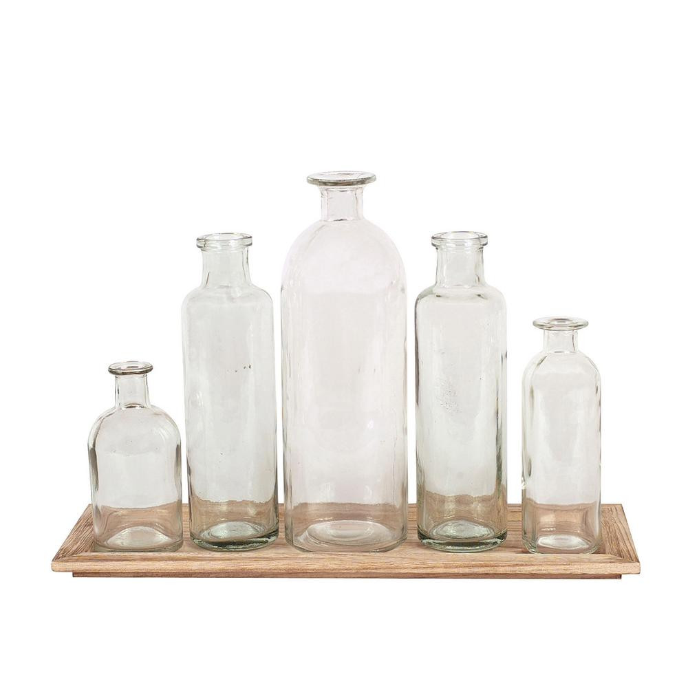 3R Studios Glass Bottle Vases with Tray (Set of 5)-DA2672 - The Home Depot | The Home Depot