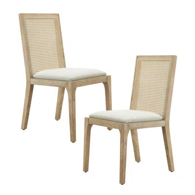 Of 2 Solid Wood Dining Chairs - Synthetic Cane Back, Upholstered Seat With Cushion Assembly Required Chair Build, A Supportive Pad For Long-Lasting Us | Wayfair North America