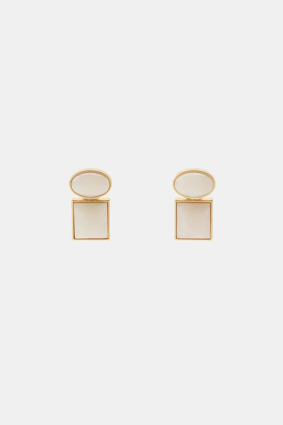 Geometric metal drop earrings with colorful resin stone appliqu\u00e9s. Butterfly clip closure. | Zara US
