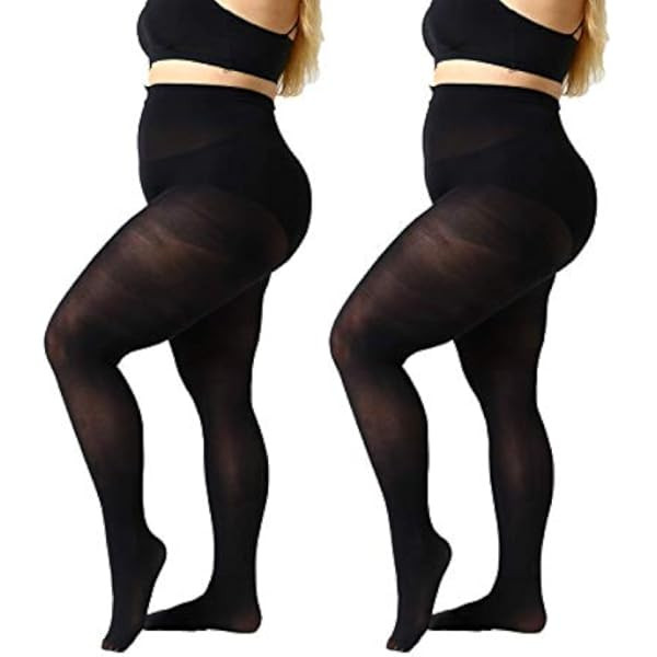 MANZI Women's 2 Pairs Control Top Pantyhose High Waist Plus Size Tights Ultra-Soft | Amazon (US)