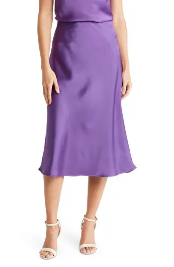 Renee C Solid Satin Midi Skirt in Dark Purple at Nordstrom Rack, Size X-Large | Nordstrom Rack
