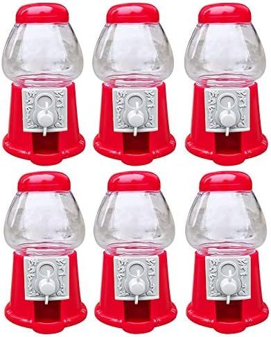 Gumball Machines - Pack of 6 - Mini 5” Plastic – Small Set of Red Bubble Gum Dispensers for B... | Amazon (US)