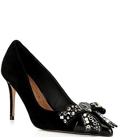 Kurt Geiger London Belgravia Suede Studded Bow Leather Pumps - 39(8.5) | Dillard's