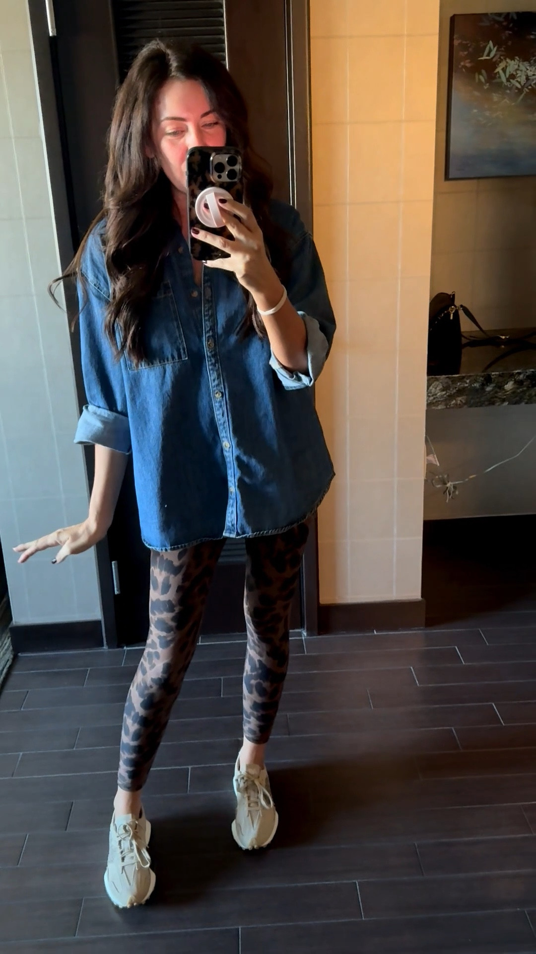 Leggings & oversized top 50% off!!! 
•xs button up
•leggings run tts
My exact button up is from last fall, but they brought it back and there’s four different colors this year and I have the washed black one which would look super cute with this as well !!

#LTKSaleAlert #LTKFindsUnder50 #LTKSeasonal