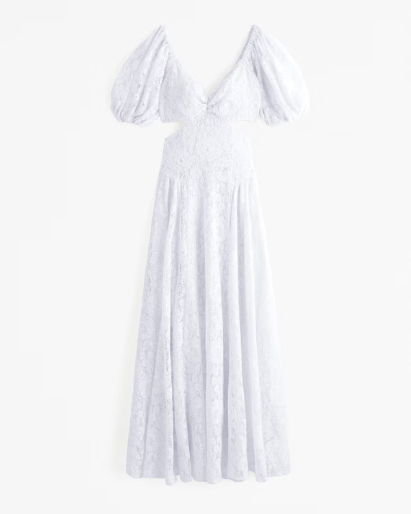 Women's Lace Drama Puff Sleeve Cutout Maxi Dress | Women's Dresses & Jumpsuits | Abercrombie.com | Abercrombie & Fitch (US)