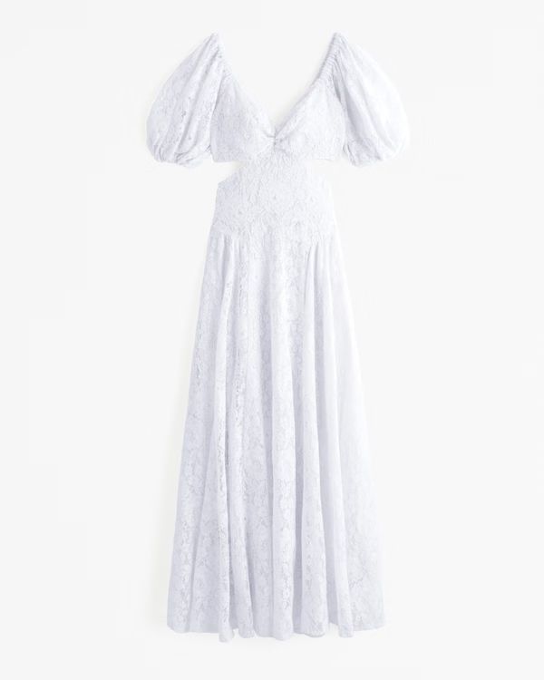 Women's Lace Drama Puff Sleeve Cutout Maxi Dress | Women's Dresses & Jumpsuits | Abercrombie.com | Abercrombie & Fitch (US)