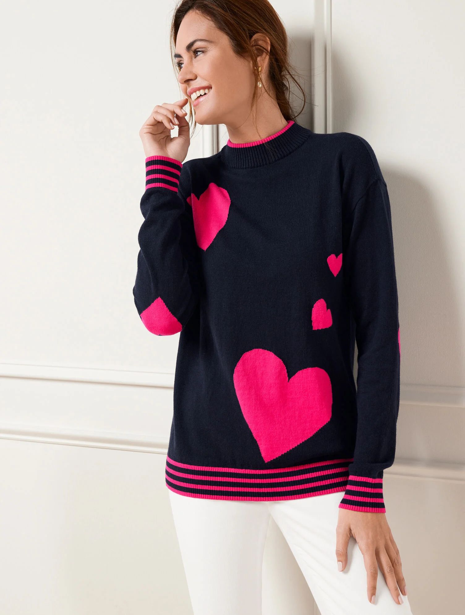 Placed Hearts Mockneck Pullover | Talbots