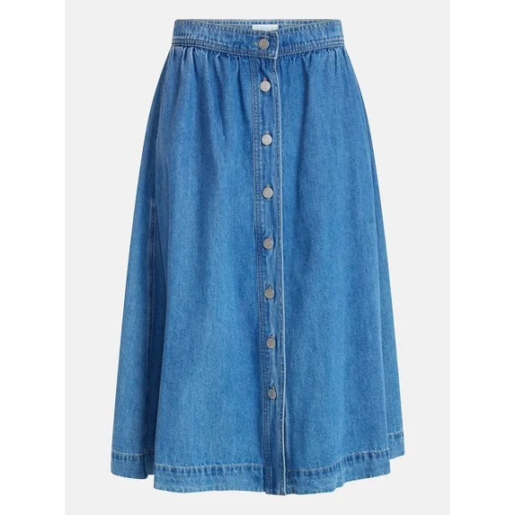 Time and Tru Women's Button Front Denim Midi Skirt, Sizes XS-XXXL | Walmart (US)