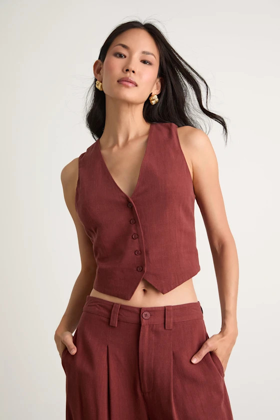 Suits You Perfectly Rust Brown Linen Vest | Lulus