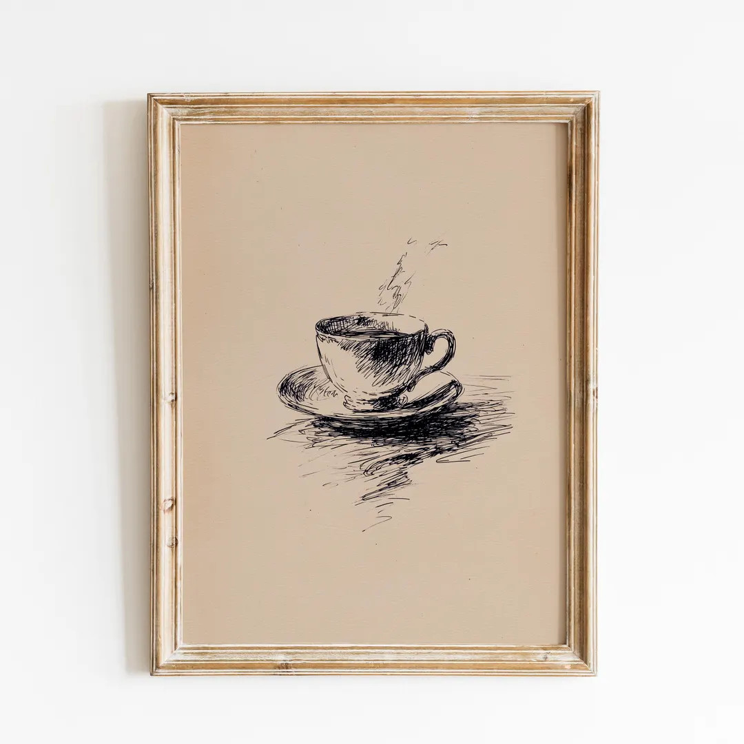 Vintage Coffee Cup Sketch Print | Minimalist Espresso Print | Hand Drawn Coffee Sketch | Cozy Kit... | Etsy (Global)