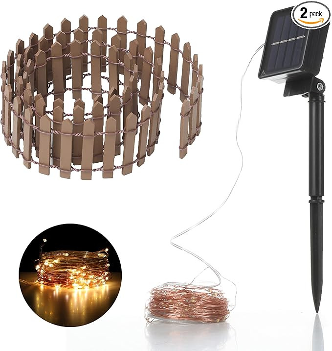 36 Inch Mini Fence Fairy Garden Fence & Waterproof LED 40FT 100 LED Solar String Lights with 8 Li... | Amazon (US)