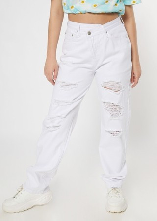 White Asymmetrical Waist Straight Jeans | rue21