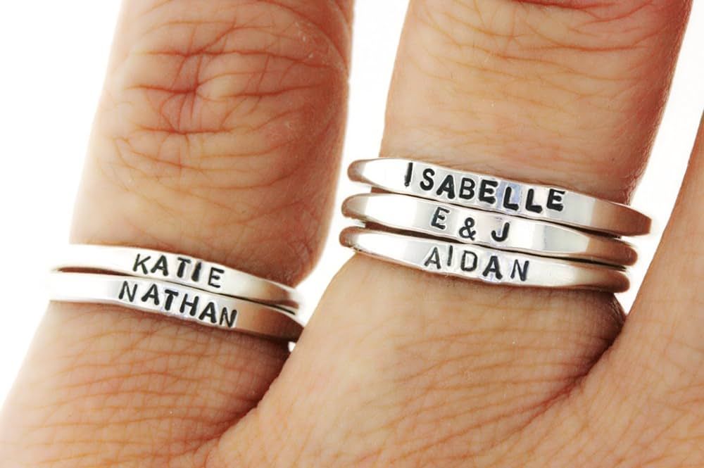 Teeny Tiny Stacking Sterling Silver Ring By Hannah Design Personalized Ring | Amazon (US)