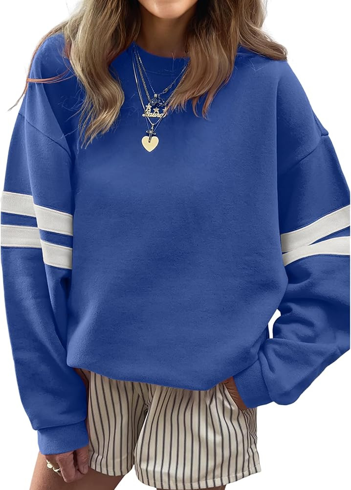 SELINK Womens Varsity Striped Oversized Sweatshirt Crewneck Long Sleeve Casual Fashion Pullover T... | Amazon (US)