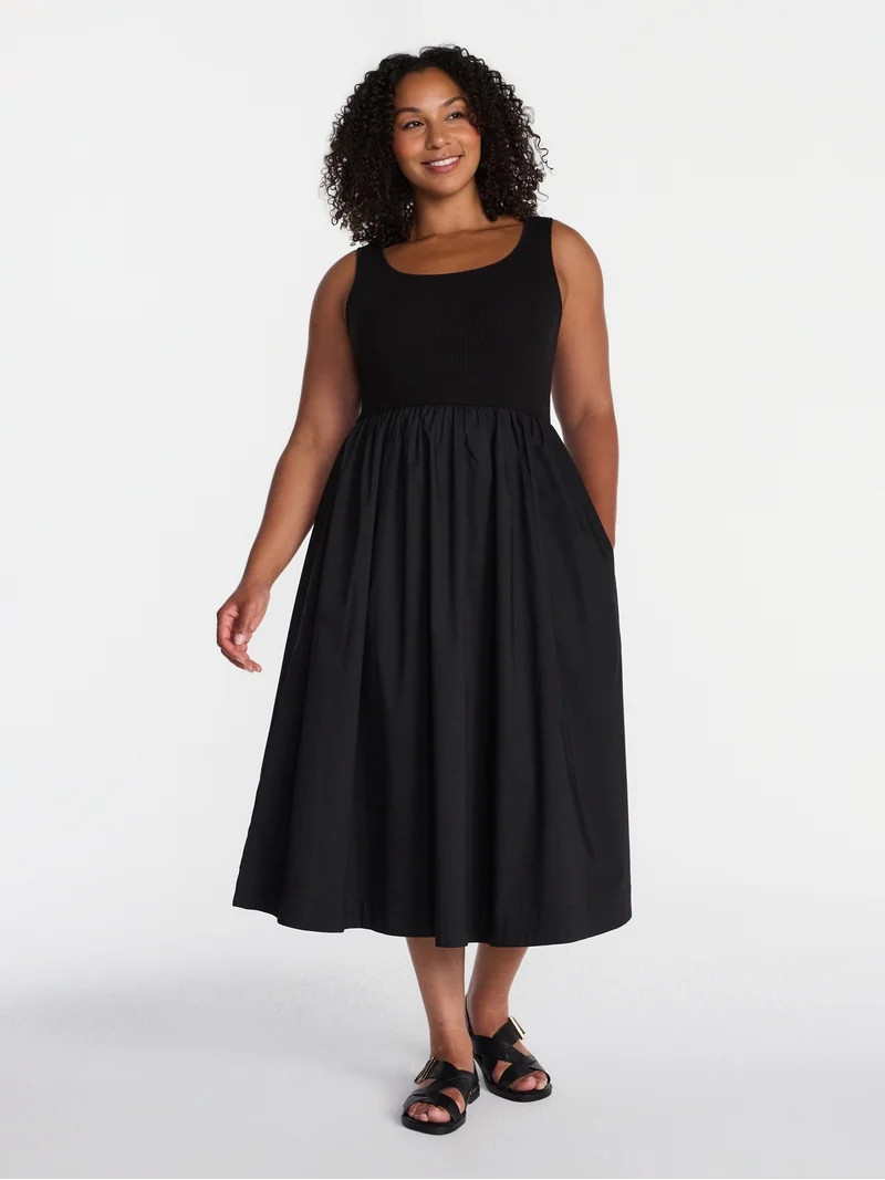 Time and Tru Women's Sleeveless Scoop Neck Midi Dress, Sizes XS-XXXL | Walmart (US)