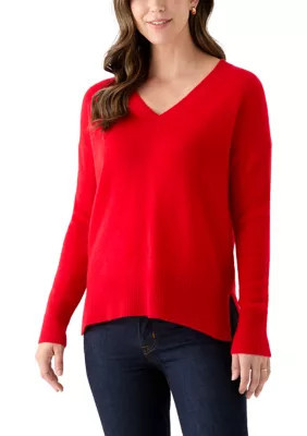 Magaschoni Women's V-Neck Split Hem Cashmere Sweater, Red, XS | Belk