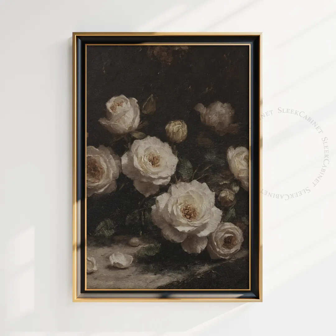 Moody Vintage Flower Print Dark Floral Still Life Oil Painting Dark Academia Wall Art Printable D... | Etsy (US)