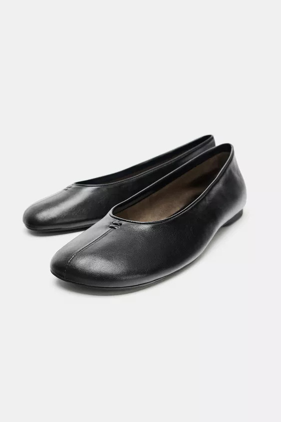 FLAT LEATHER BALLET FLATS | Zara UK