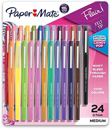 Amazon.com: Paper Mate Felt Tip Pens Flair Marker Pens, Medium Point, Assorted, 24 Count | Amazon (US)