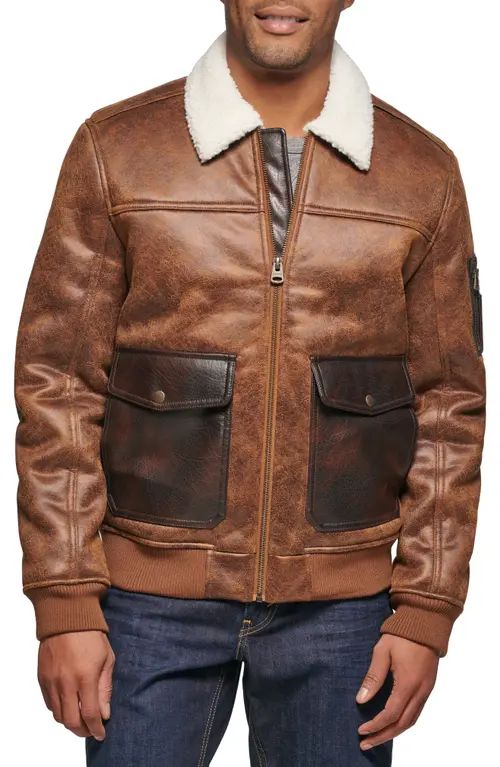 levi's Faux Shearling Collar Aviator Bomber Jacket in Brown at Nordstrom, Size Large | Nordstrom