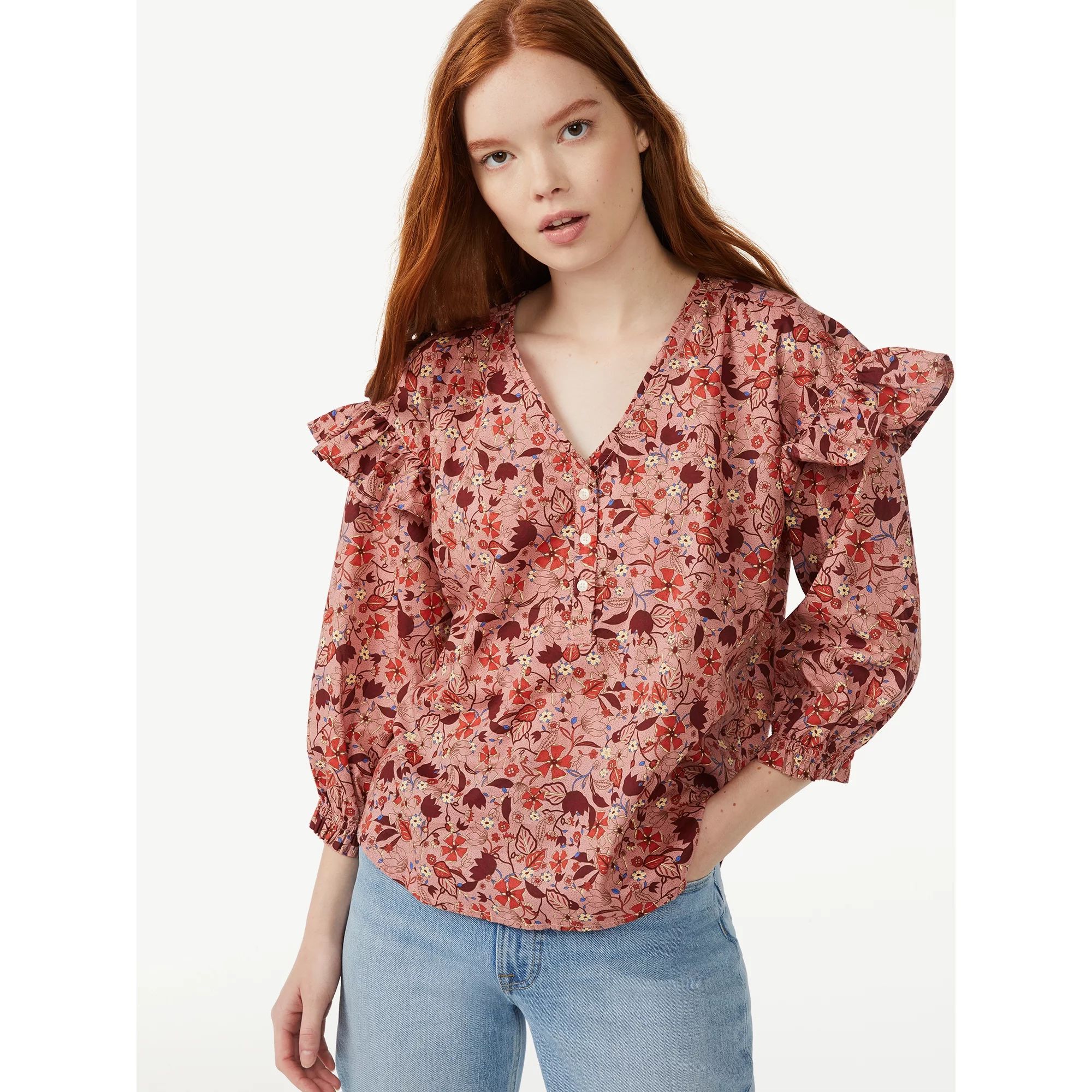 Free Assembly - Free Assembly Women's Ruffle Sleeve Top - Walmart.com | Walmart (US)