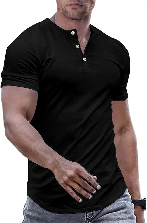 JMIERR Men's Muscle Slim Henley Shirts Crewneck Longline T-Shirt Gym Workout Athletic Shirt Tees ... | Amazon (US)