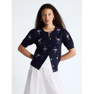 Free Assembly Women's and Women's Plus Beaded Cardigan Sweater with Short Puff Sleeves, Lightweig... | Walmart (US)