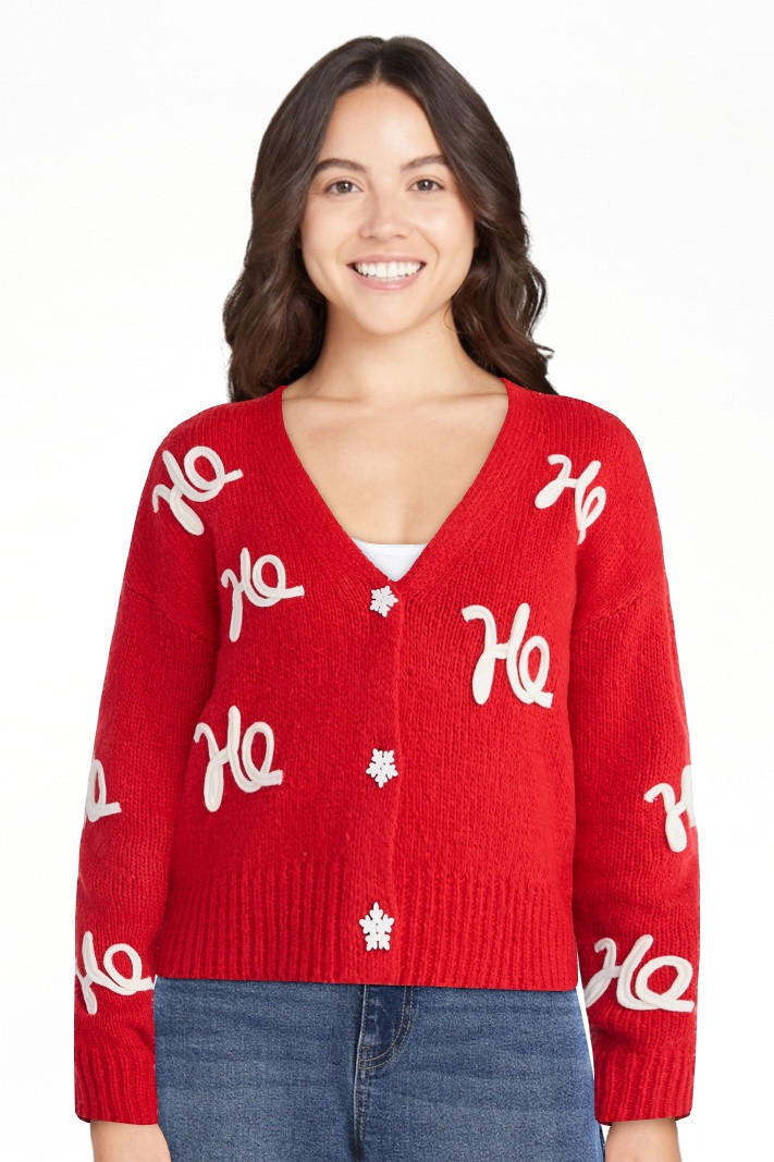 No Boundaries Embroidered Christmas Cardigan, Women's & Women's Plus | Walmart (US)