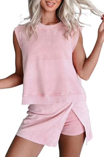 Amazon.com: Opemiby Summer Sets Women 2 Piece Outfits Sleeveless Tank and Elastic Waist Skort Tra... | Amazon (US)