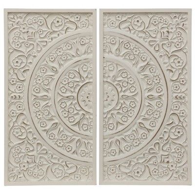 25" 2pc Patterned Wood Decorative Wall Art White - StyleCraft | Target