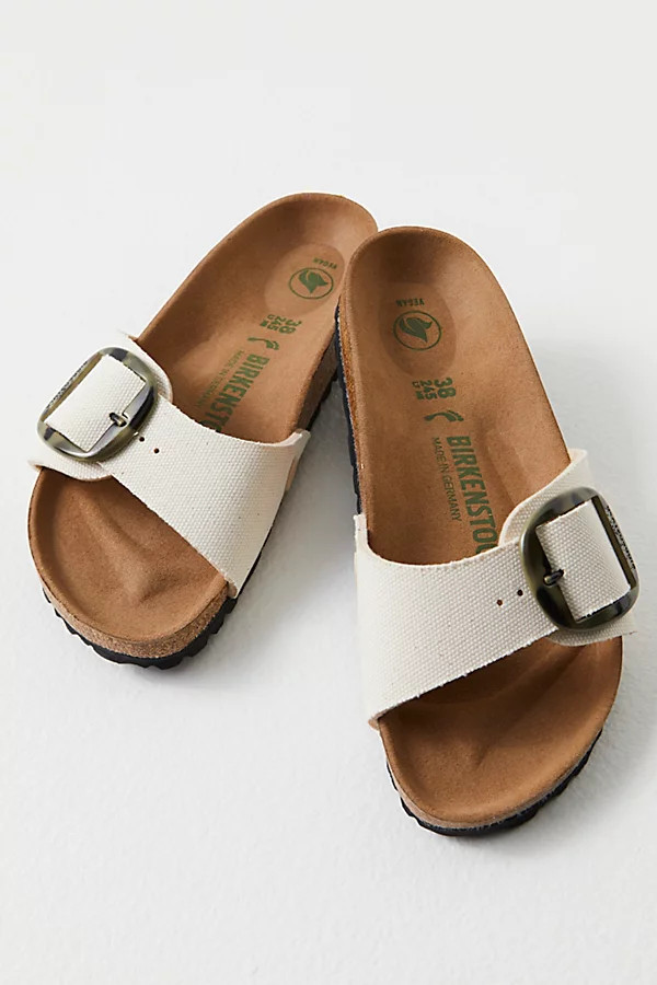 Birkenstock Madrid Big Buckle Canvas Sandals by Birkenstock at Free People, Eggshell, EU 41 | Free People (Global - UK&FR Excluded)