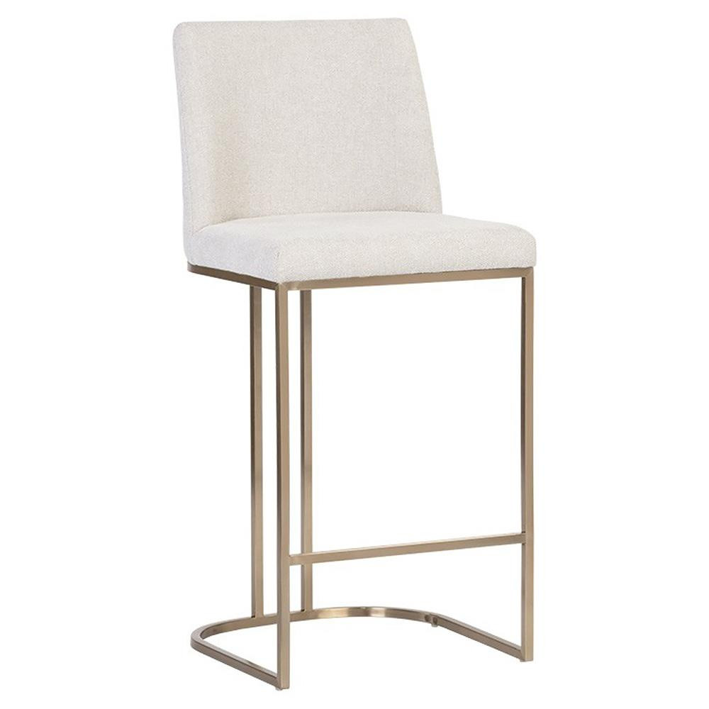 Sunpan Rayla Oatmeal Beige Upholstered Antique Brass Stainless Steel Counter Stool | Kathy Kuo Home