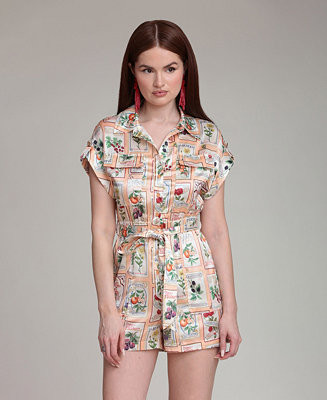 Avec Les Filles Women's Botanical-Print Short-Sleeve Romper - Macy's | Macy's