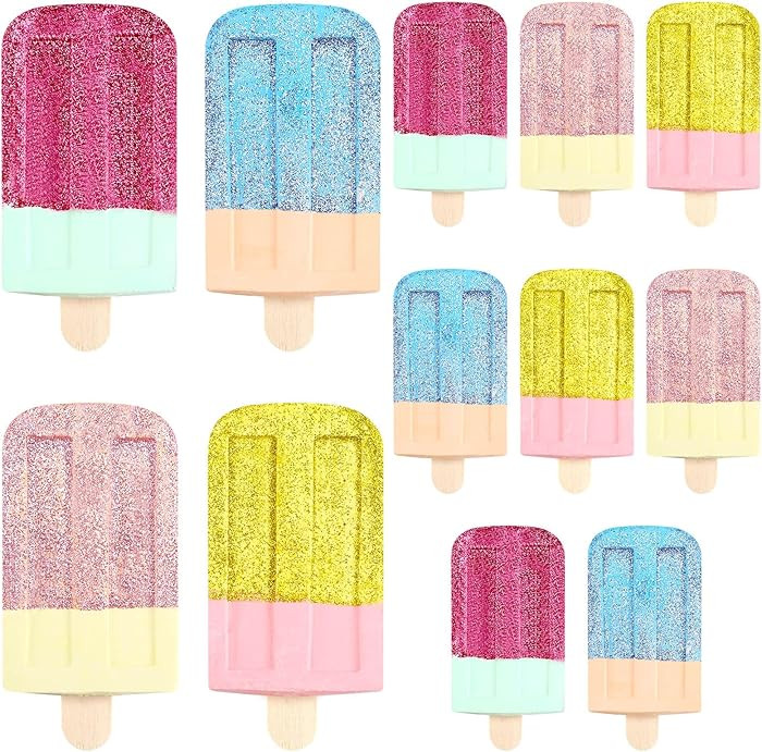 12 Pcs Ice Cream Sidewalk Chalk Set Glitter Washable Sidewalk Ice Cream Party Favor Multicolor Se... | Amazon (US)
