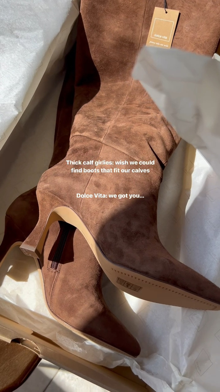 Waited all year for Dolce Vita to launch their wide calf campaign! A brand that’s giving women something based on their body- not something that’s one size fits all 🖤🥹 truly worth the investment!
I’m a size 7.5 and normally size up to a 8 in boots, I wear a 8.5 in this brand (I have wide feet as well lol). My calves measure 17.5 and was recommended extra wide calf which gives me over an inch of wiggle room👏🏼 check their website for measurement help on which size would work best for you!

#LTKSeasonal #LTKMidsize #LTKShoeCrush