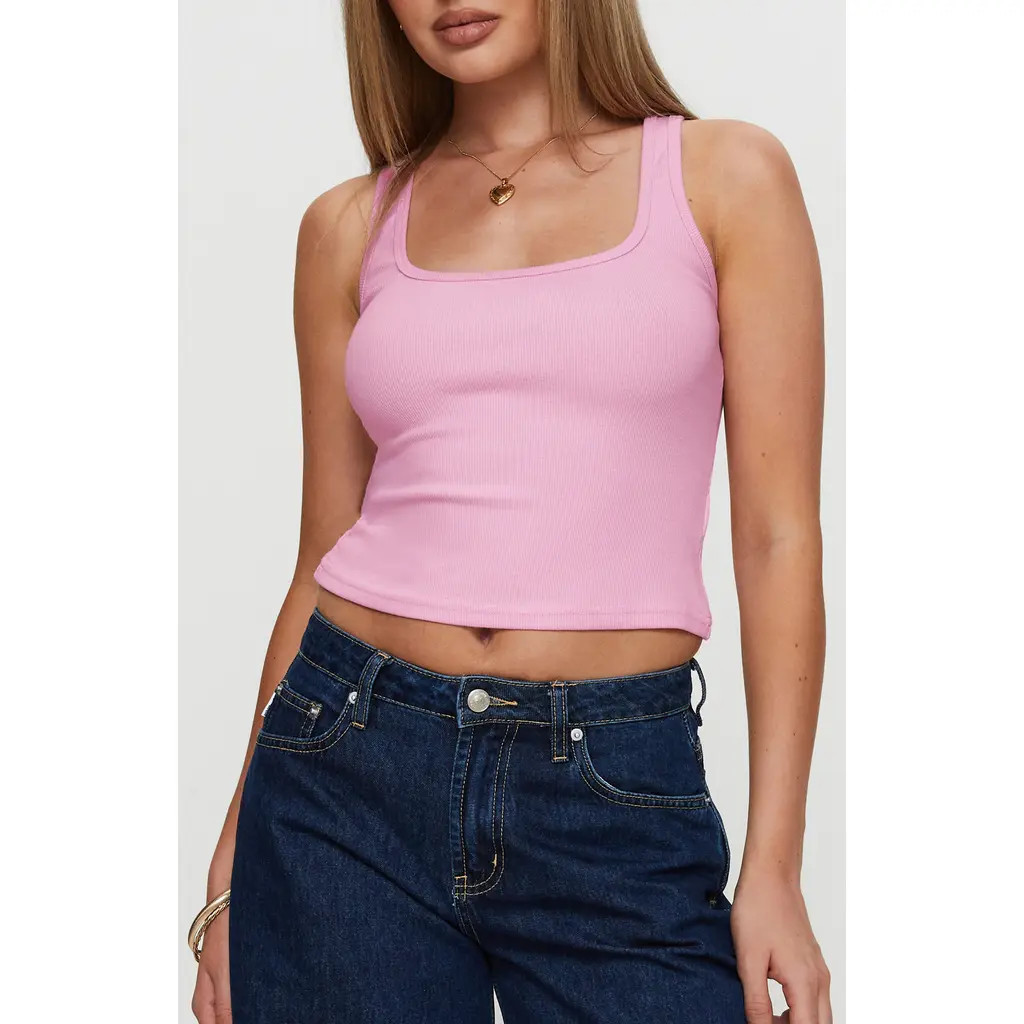 Princess Polly Baseline Square Neck Crop Rib Tank in Pale Pink at Nordstrom, Size 2 | Nordstrom