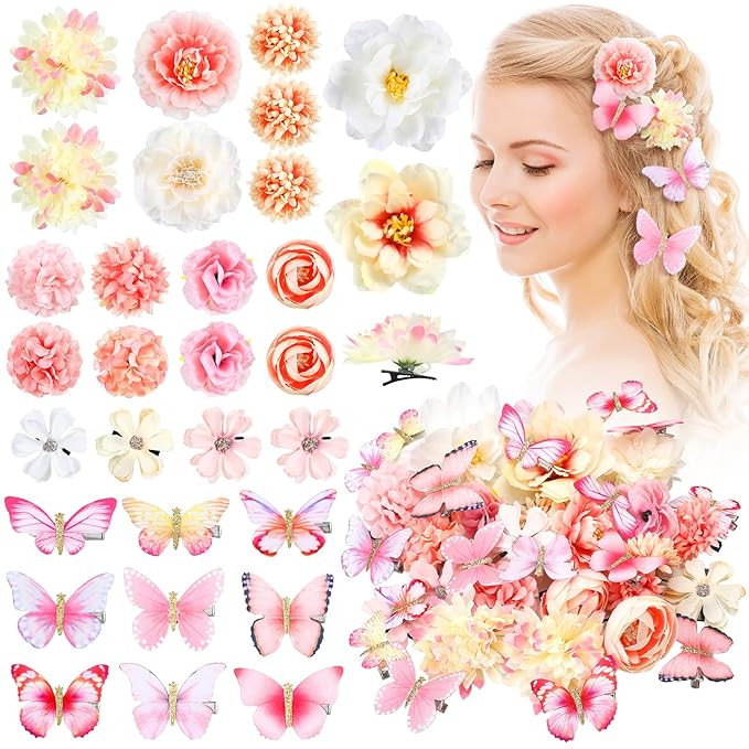 Bencailor 30 Pieces Hair Clips, Handmade Flower Butterfly Hair Clips, Realistic Flower Hair Acces... | Amazon (US)