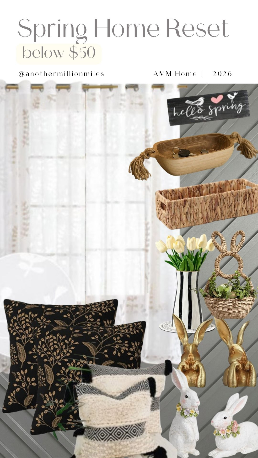Spring home reset under $50 🤍 sheer curtains, cozy pillows, woven trays, and the cutest bunny + gold accents—easy swaps that make your space feel fresh fast. 
 

 #LTKSpringSale #LTKSeasonal #LTKHome