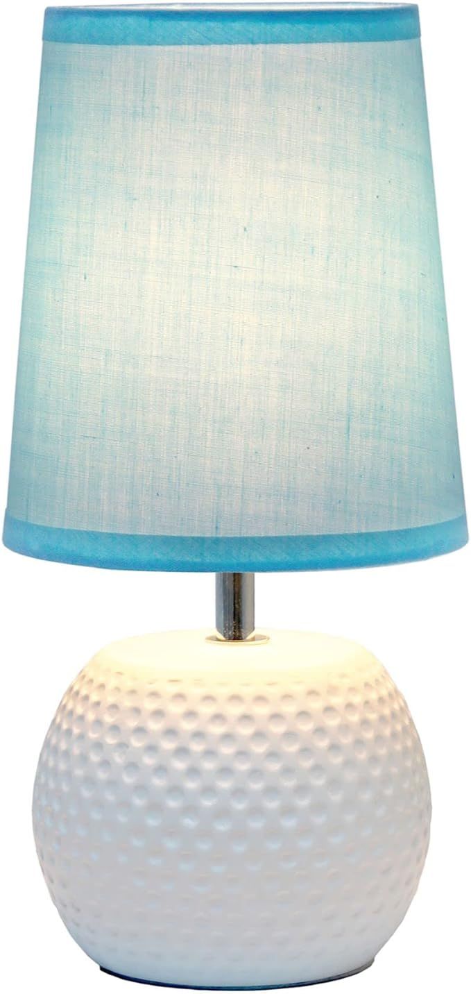 Simple Designs LT2084-BLU Mini Studded Texture White Ceramic Bedside Table Lamp, Blue | Amazon (US)