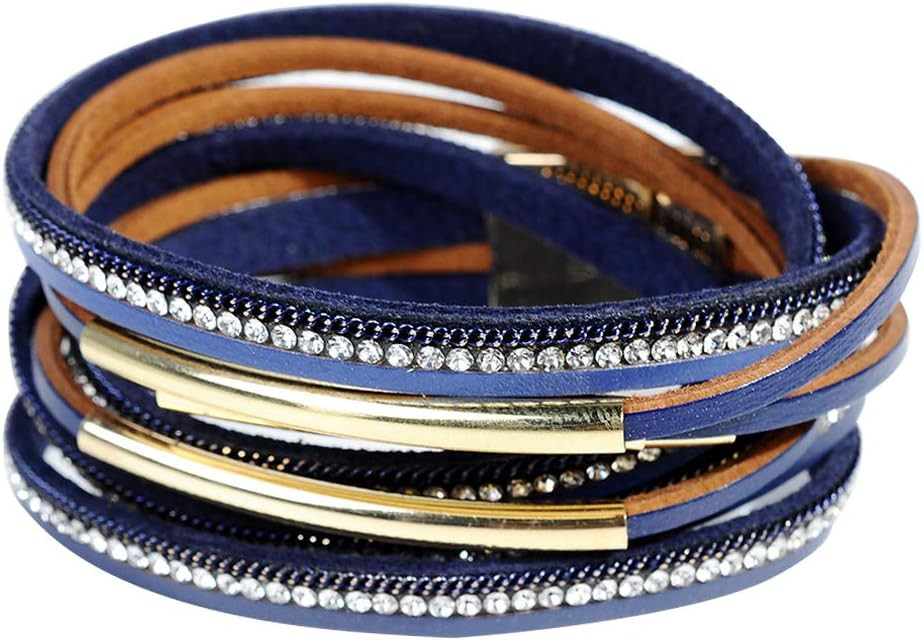 Artilady Leather Wrap Bracelet for Women - Handmade Clasp Bangle Bracelet with Pearl Beads Crysta... | Amazon (US)