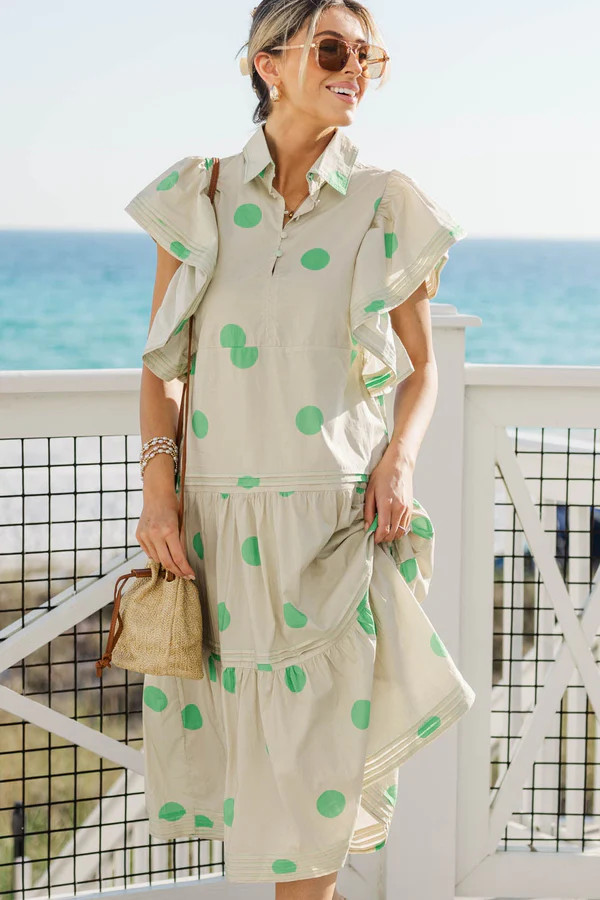 Simply Lovely Green Polka Dot Midi Dress | The Mint Julep Boutique