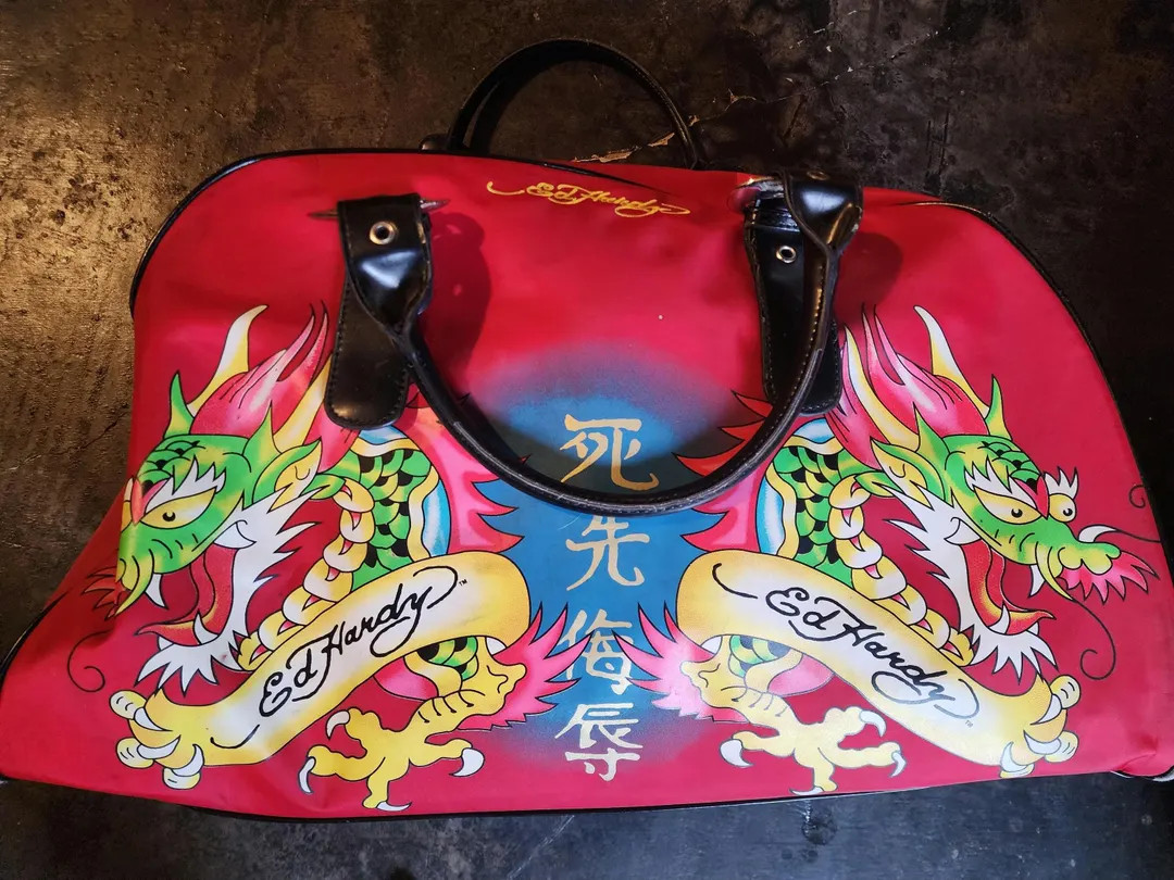 Ed Hardy Keisha Carry on Handbag Red 2009 Collection Lotus Flower Dragons - Etsy | Etsy (US)