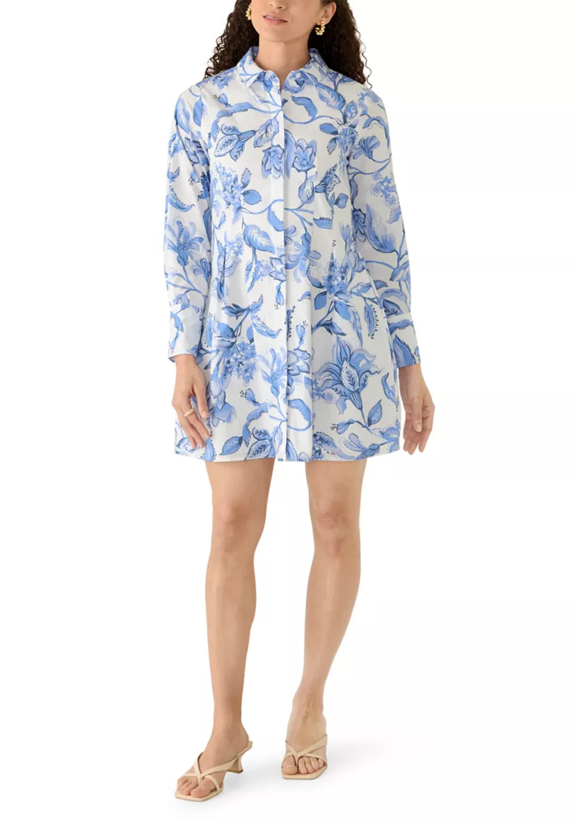 Petite Long Sleeve Button Front Cuffed Dress | Belk