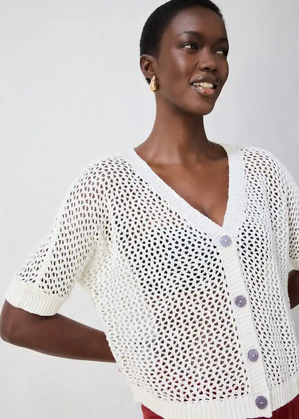 Ajour-Strickjacke mit Leinenanteil | Bonprix DE