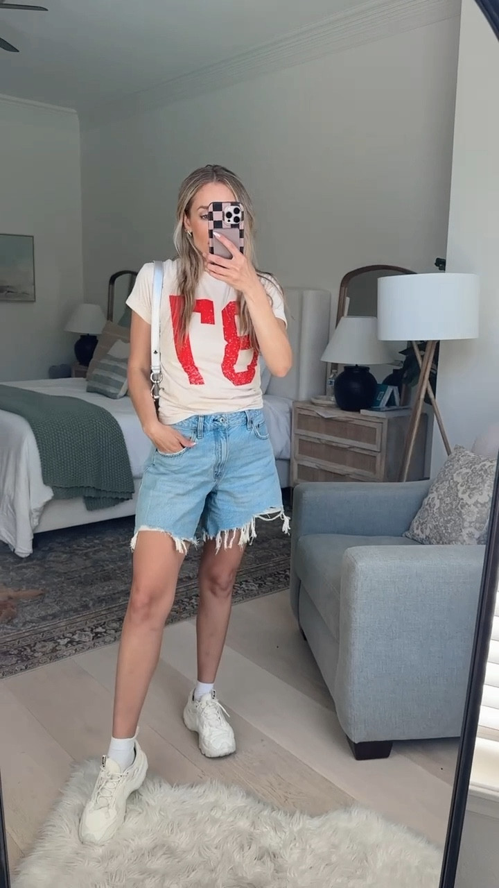 Outfit Of the Day 🍒

For all of my fellow swifties, this is a subtle outfit for you 🤍 

Shirt, sized down one. 
Tts in the distressed shorts 

5’5” | 120 lbs | size 4

#LTKStyleTip #LTKFindsUnder50 #LTKFindsUnder100