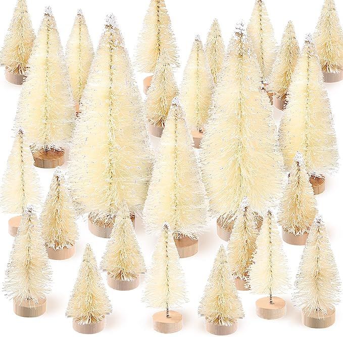 Amazon.com: SATINIOR 60 Pieces Artificial Mini Christmas Tree Sisal Snow Trees Bottle Brush Chris... | Amazon (US)