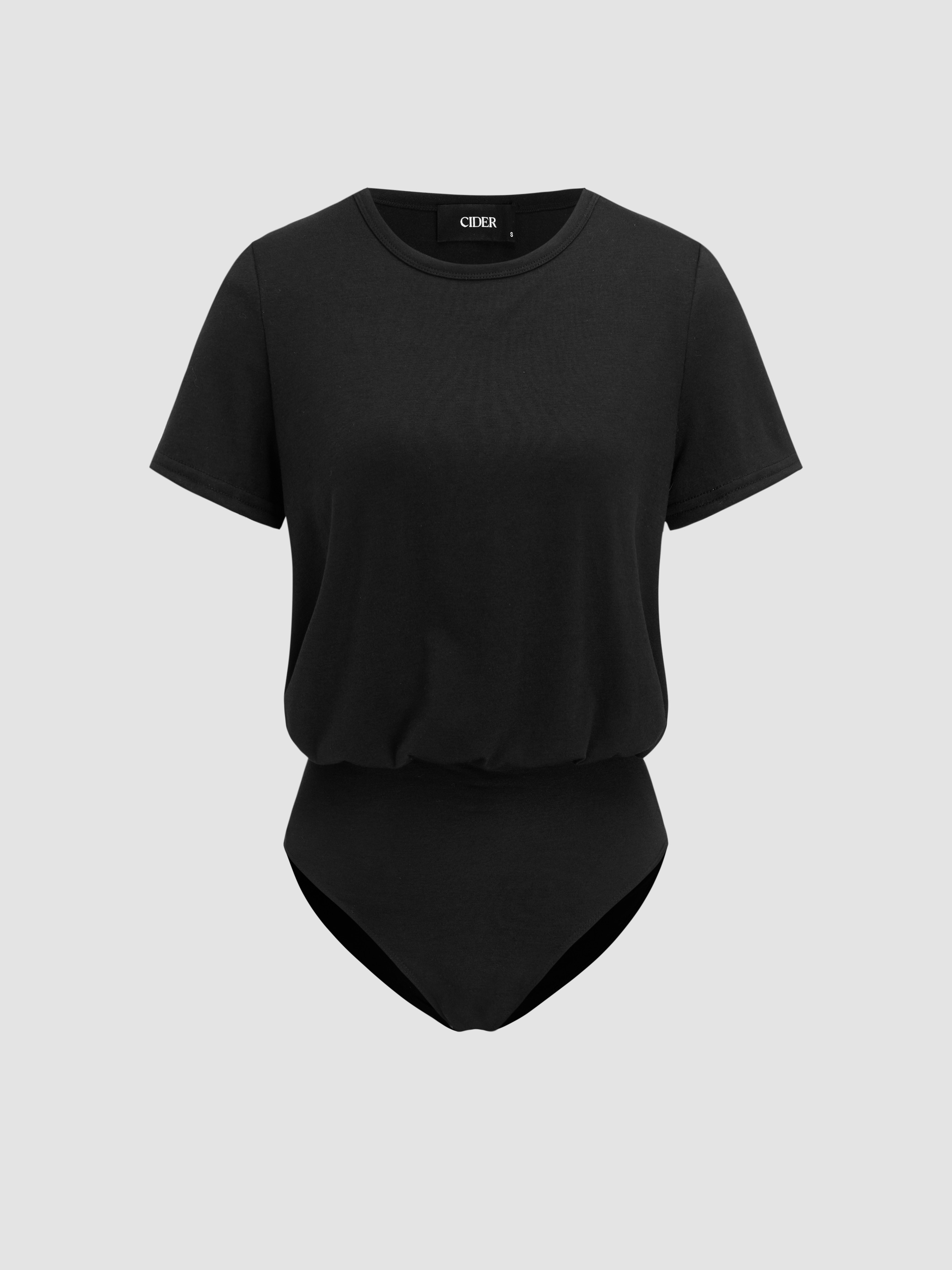 Jersey Round Neck Solid Short Sleeve Bodysuit | Cider