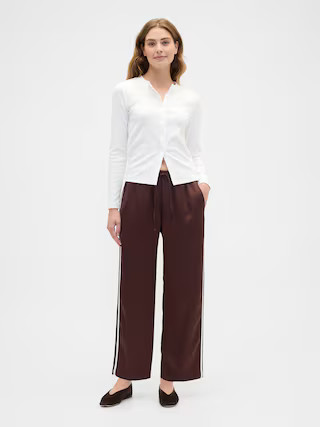 Relaxed Straight-Leg Stripe Satin Pants | Gap Factory