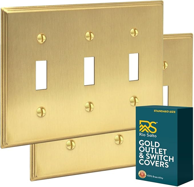 Rio Salto BRASS Metal Gold Triple Toggle Light Switch Metal Wall Plate 3-Gang Toggle Wallplate Co... | Amazon (US)