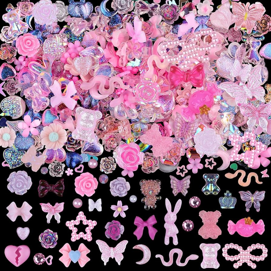 3D Cute Nail Charms, 100 Pieces Rabbit Butterfly Flower Bow Nail Art Charms Mixed Flatback Nail R... | Amazon (US)